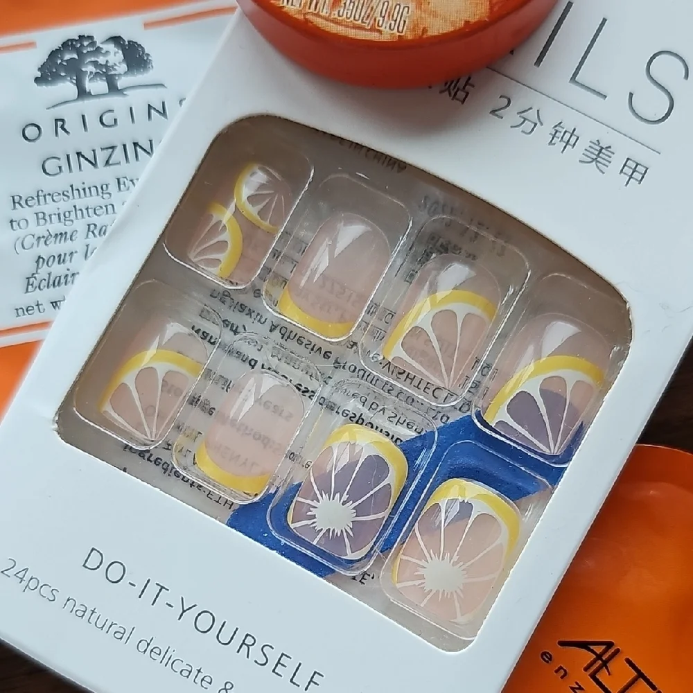 New Sephora Origins Beauty Sample Lot Citrus Press-On Nails Lip Gloss Samples